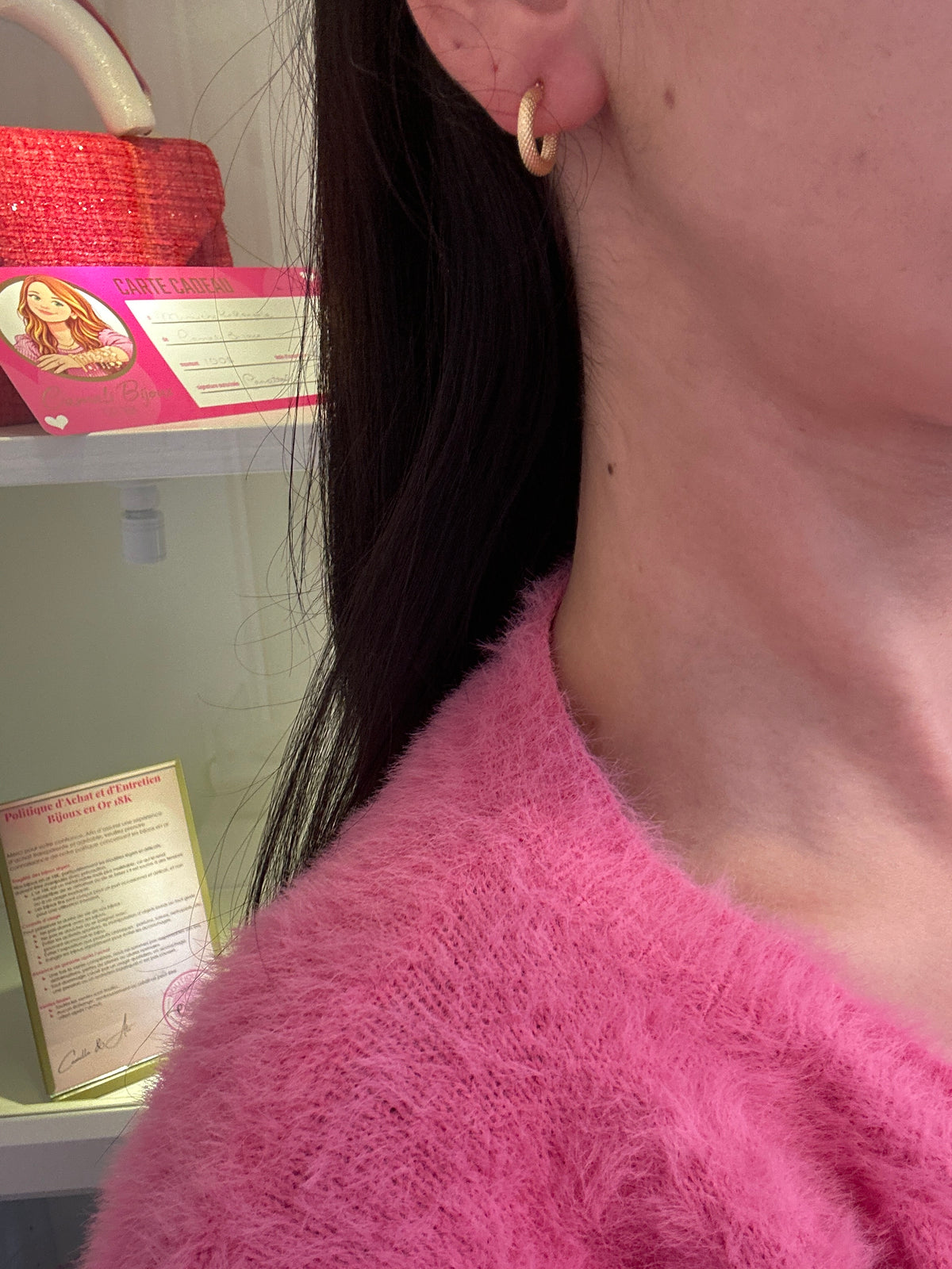 18k gold textured small hoops, 14mm, 1.22g