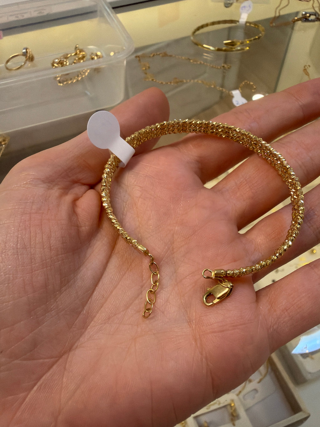 18k gold diacut beaded adjustable 3 layers bracelet, size 16-18, 8.51g