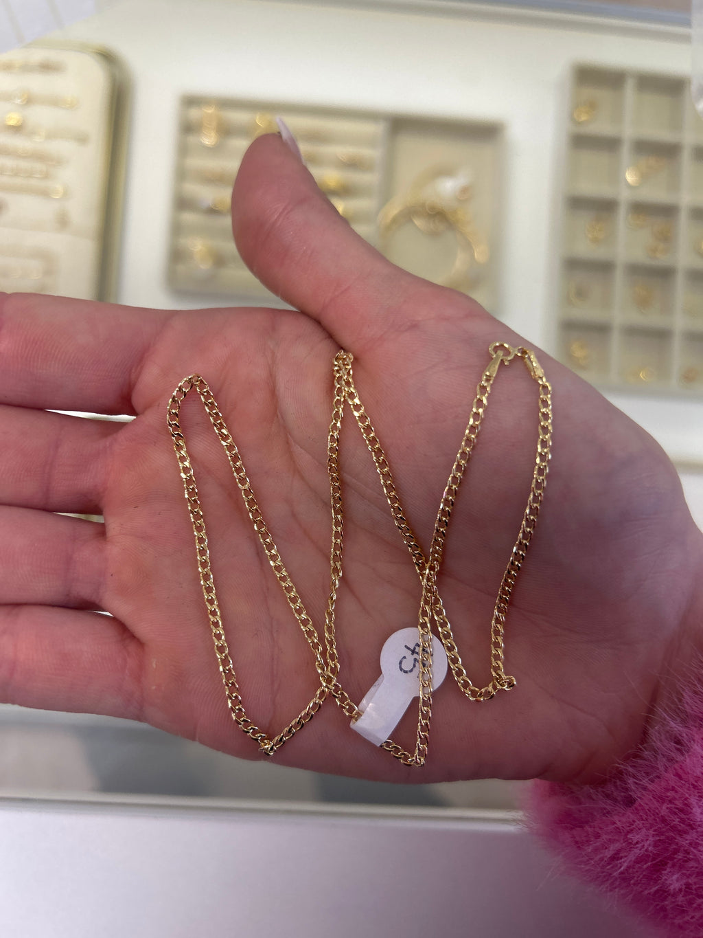18k gold thin Cuban links chain, 45cm, 1.89g