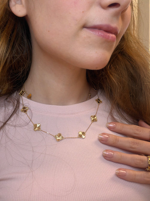 18k gold 10 medium size clovers 12mm, necklace adjustable 40 -45cm, 8.76g