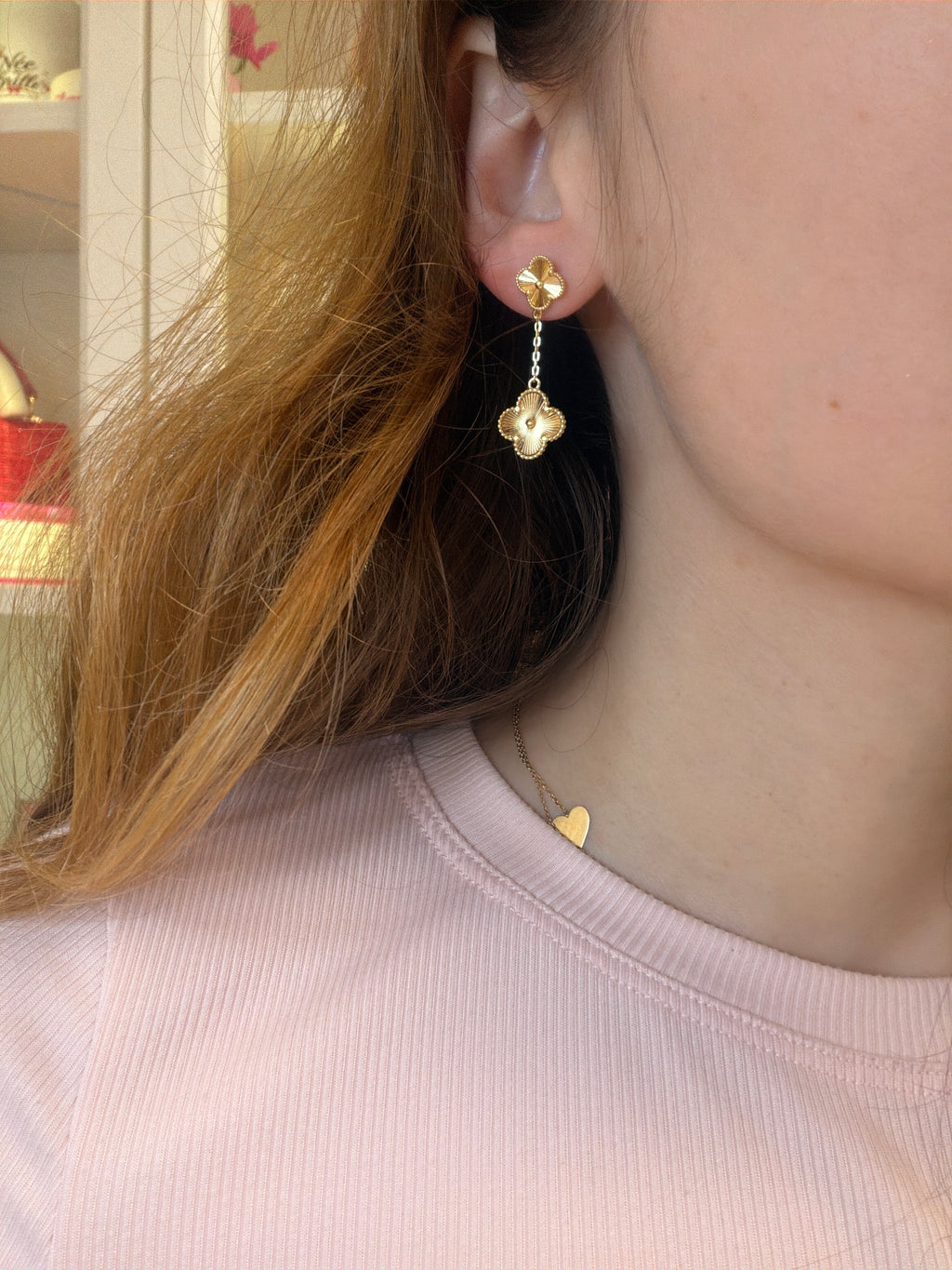 18k gold dangling clovers (8-12mm) 2.86g