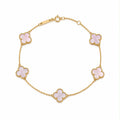 18k gold pink chalcedony bracelet, small size clovers 8mm, adjustable 17.5 to 19cm, 3.01g